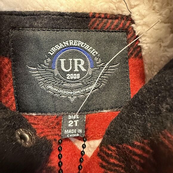 NWT Urban Republic Toddler Boys 2T Red Black Plaid Sherpa Lined Hooded Coat - Picture 4 of 15